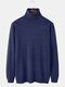 Mens Solid Color High Neck Cotton Knit Casual Long Sleeve Sweaters - Navy
