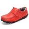 Big Size Fur Lining Hook Loop Leather Soft Warm Flat Boots - Red
