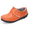 Big Size Fur Lining Hook Loop Leather Soft Warm Flat Boots - Orange