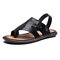 Large Size Men Leather Metal Decoration Non-slip Slippers Casual Beach Sandals - Black