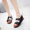 Women Casual Solid Color Dual Strap Buckle Slingback Sandals - Black