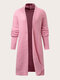 Plus Size Solid Color Open Front Long Sleeve Knitted Cardigan - Pink