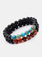 1/2 Pcs Vintage Classic Wooden Bead Frosted Natural Stone Combination Bracelet Personality Hand Braided Bracelet - #14