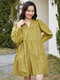 Solid Folds Long Sleeve Loose Casual Dress For Women - Green