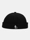 Unisex Cotton Solid Color Cartoon Pattern Embroidery Sunshade Crimping Brimless Beanie Landlord Cap Skull Cap - Black