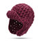 Women Wool Knit Beanie Cap Solid Color Mohair Earmuffs Outdoor Casual Windproof Hat - Wine Red