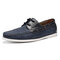 Men Retro Leather Splicing Non Slip Soft Casual Boat Shoes - Blue