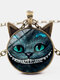 Vintage Geometric Glass Printed Women Necklace Smiling Cat Two Ears Pendant Necklace - Bronze