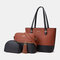 Women 3PCS Tassel Patchwork Large Capacity Handbag Tote - Brown