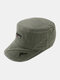 Men Washed Distressed Cotton Sutures Letter Embroidery Casual Sunscreen Military Cap Flat Cap - Army Green