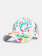 Unisex Cotton Overlay Contrast Colors Letter Graffiti Print Adjustable Trendy Sunshade Baseball Cap - White