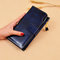 Women Genuine Leather Oil Wax Long Purse 20 Card Slot Phone Bag Multi-function Clutch Bags - Blue