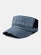 Men Linen Solid Color Casual Outdoor Sunshade Military Hat Flat Hat Peaked Cap - Blue
