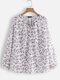 Casual Floral Print Embroidery Frog Button O-neck Blouse - Purple