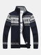 Mens Tribal Style Zipper Stand Collar Casual Knitted Sweater Cardigan - Blue