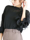 Mesh Patchwork Solid Color Long Sleeve Blouse For Women - Black