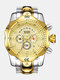 Large Dial Men Business Watch Multifunctional Luminous Calendar Waterproof Quartz Watch - Gold Dial Between Gold Band