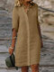 Solides Damen-Baumwollhemd mit Stehkragen und Knopfleiste vorne Kleid - Khaki