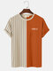 Mens Contrast Striped Letter Print Casual Short Sleeve T-Shirts - Khaki