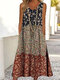 Women Ditsy Floral Print Color Block Patchwork Sleeveless Dress - Multi Color