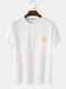 Mens Cotton Weather Print Solid Color Loose Casual O-Neck T-Shirts - White