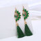 Ethnic Colorful Peacock Crystal Tassel Earrings Vintage Long Dangle Earrings for Women - Green