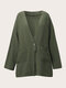 Plus Size Solid Button Pocket Casual Women Jacket - Green