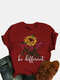 Floral Letters Printed O-Neck Short Sleeve T-shirt - Red