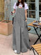 Женский ремешок с карманом в полоску и широкими штанинами Комбинезон - Черный
