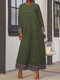 Vintage Print Patchwork Long Sleeve Plus Size Dress - Green