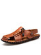Men Hand Stitching Closed Toe Two Ways Wearing Beach Water Casual Leather Sandals - Red Brown