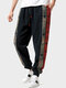 Pantalon ample à taille avec cordon de serrage pour hommes, imprimé totem ethnique, patchwork - Marine