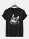 Mens Cartoon Cat Letter Print Crew Neck Short Sleeve T-Shirts Winter - Black