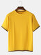 Mens Solid Color Patchwork Breathable Casual Loose O-Neck T-Shirts - Yellow