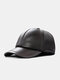 Men Sheep Leather Solid Color Patchwork Embroidery Thread Dome Casual Windproof Baseball Cap - Brown