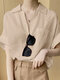 Botão de bolso sólido lapela manga curta solta Camisa - Cáqui