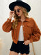 Corduroy Ribbed Solid Color Button Jacket For Women - Orange