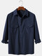 Mens Solid Color Cotton Casual Long Sleeve Shirts With Flap Pockets - Navy