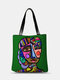 Women Green PU Leather Figure Pattern Printed Shoulder Bag Handbag Tote - Green