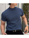 Mens Solid Short Sleeve Half-collar T-shirt - Blue
