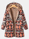 Abrigo de manga larga con capucha y cremallera delantera con estampado vintage - naranja