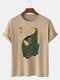 Mens Japanese Frog Print Crew Neck Short Sleeve T-Shirts Winter - Khaki