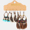 3 Pcs Bohemian Dreamcatcher Tassel Earrings Set Geometric Hollow Turquoise Pendant Long Earrings - 5
