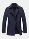 Mens Thicken Tweed Lapel Casual Regular Fit Double Collar Overcoat - Navy
