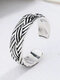 Trendy Vintage Distressed Carved Braided Pattern Circle-shaped Adjustable Opening Copper Ring - Silver