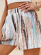 Multicolor Stripe Print Pocket Elastic High Waist Striaght Leg Shorts - Multicolor