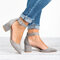 Pointed Toe Chunky Heel Buckle Pumps - Gray