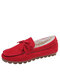 Women's House Slippers Indoor Outdoor Moccasin Fuzzy Fluffy Furry Loafers Suede Warm Shoes - Red
