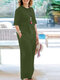 Einfarbige Damen-Kombinationen aus Baumwolle mit Rundhalsausschnitt und unregelmäßigem Saum - Armeegrün