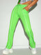 Solid Color Line Front Elastic Knotted Waist Pocket Casual Pants - Green